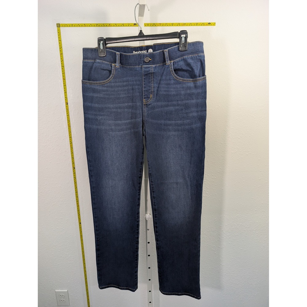 Betabrand Dress Pant Yoga Jeans Womens Large Petite Dark Wash Straight Leg Blue